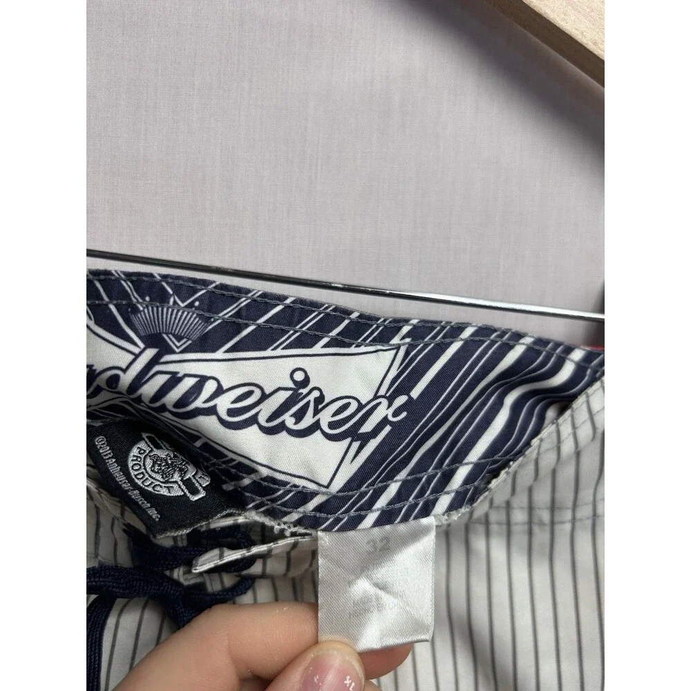 Budweiser Mens Board Shorts Swim Trunks Stripes Logo Size 32